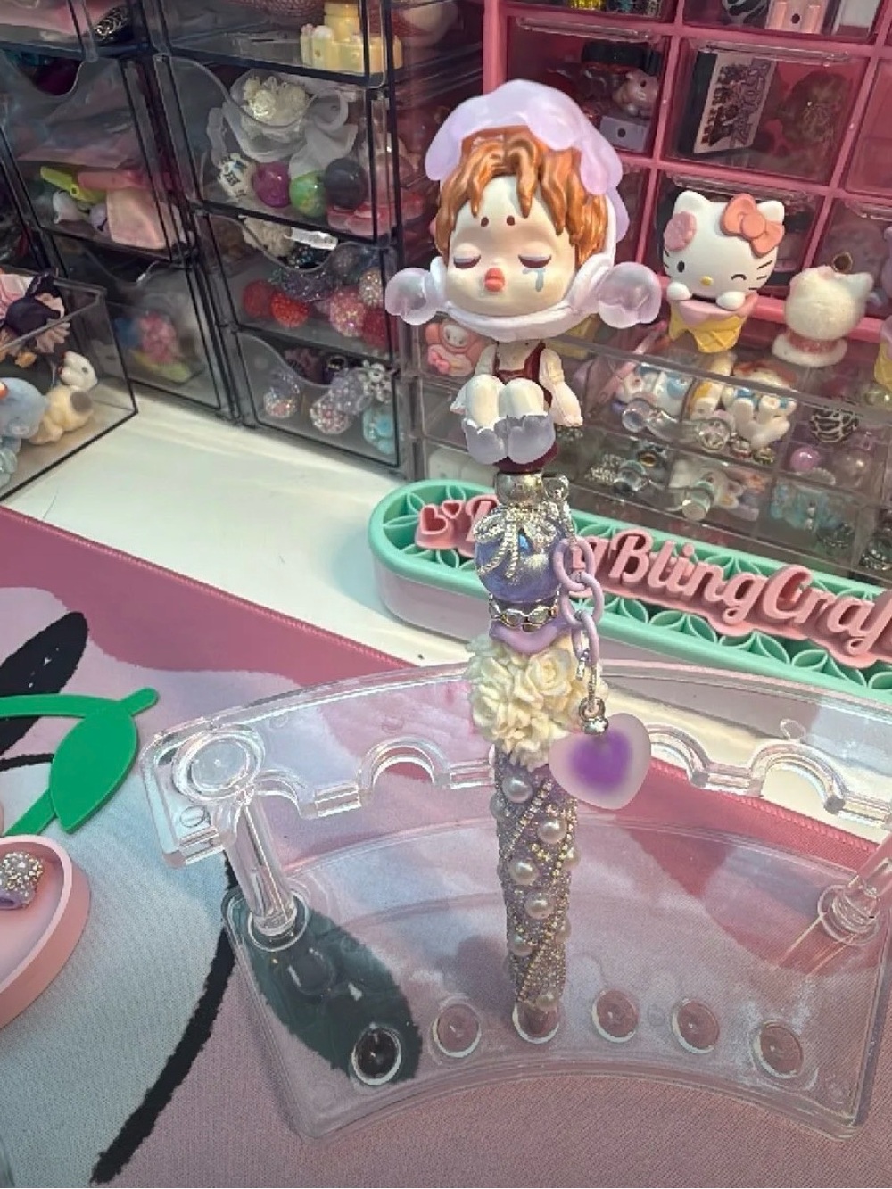 Kawaii Decorative Pen with Doll Topper - Purple & Pink